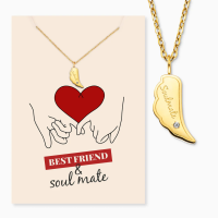 Grußkarte Soulmate mit Halskette Edelstahl Gold und...