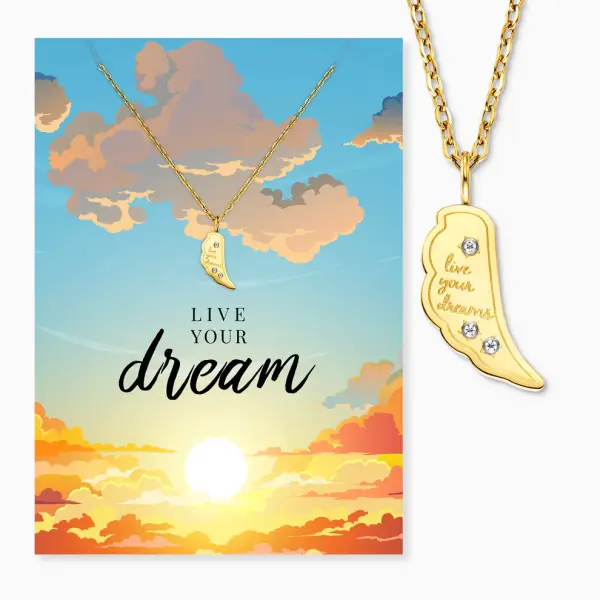 Grußkarte Live Your Dream mit Halskette Edelstahl Gold und Umschlag Engelsrufer