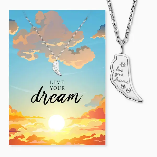 Grußkarte Live Your Dream mit Halskette Edelstahl Silber und Umschlag Engelsrufer