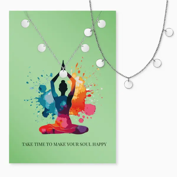 Grußkarte Happy Soul Yoga mit Halskette Edelstahl Silber und Umschlag Engelsrufer Take time to make your soul happy