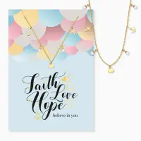 Grußkarte Faith Love Hope mit Halskette Edelstahl...