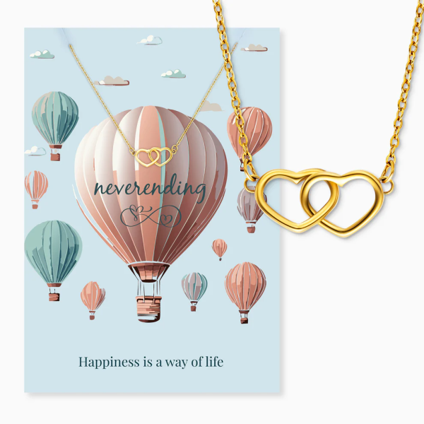 Grußkarte Neverending mit Halskette Edelstahl Gold und Umschlag Engelsrufer Happiness is a way of life