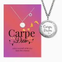 Grußkarte Carpe diem mit Halskette Edelstahl Silber...