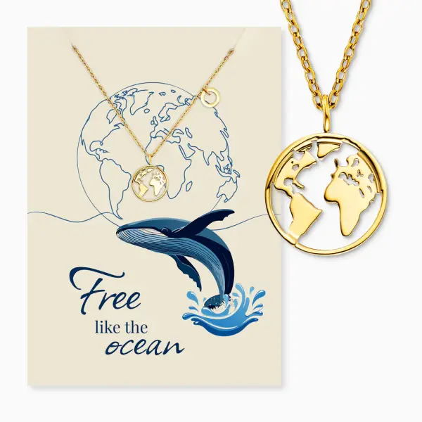 Grußkarte Ocean Wal mit Halskette Edelstahl Gold und Umschlag Engelsrufer Free like the ocean WWF