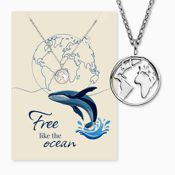 Grußkarte Ocean Wal mit Halskette Edelstahl Silber und Umschlag Engelsrufer Free like the ocean WWF