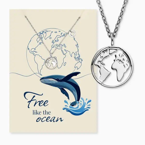 Grußkarte Ocean Wal mit Halskette Edelstahl Silber und Umschlag Engelsrufer Free like the ocean WWF