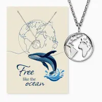 Grußkarte Ocean Wal mit Halskette Edelstahl Silber...