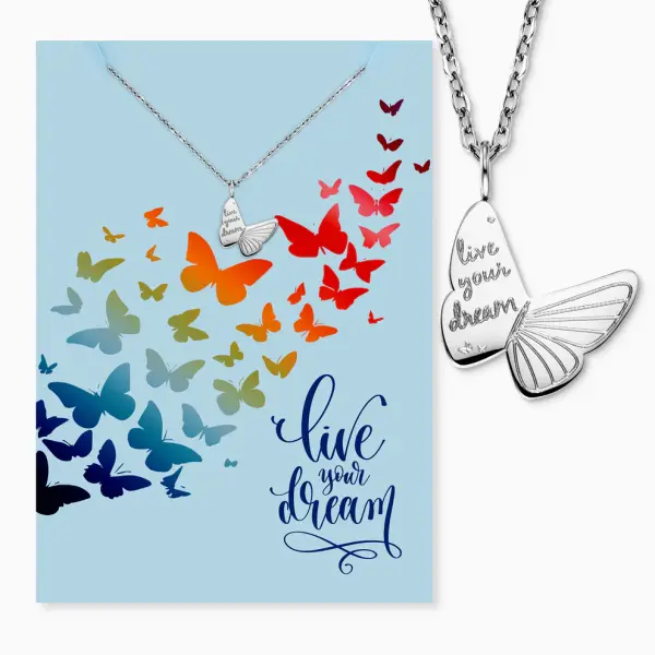 Grußkarte Dream mit Halskette Edelstahl Silber und Umschlag Engelsrufer Live your dream