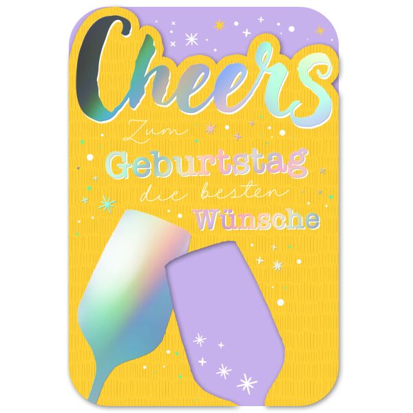 Geburtstag Beste Wünsche Cheers Sektgläser Glückwunschkarte mit Umschlag und Innendruck
