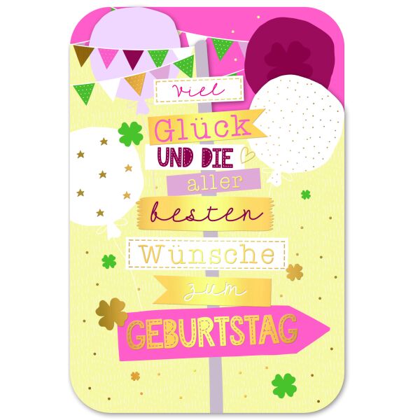 Geburtstag Viel Glück Wegweiser Glückwunschkarte mit Umschlag und Innendruck