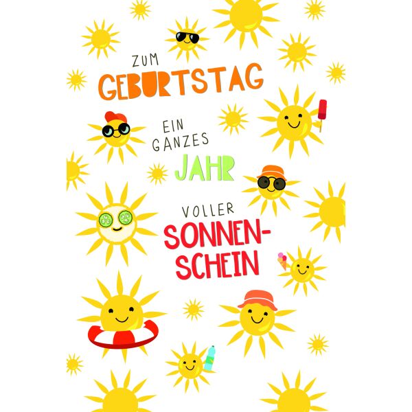 Geburtstag Jahr voller Sonnenschein Sonnenstrahlen Glückwunschkarte mit Umschlag