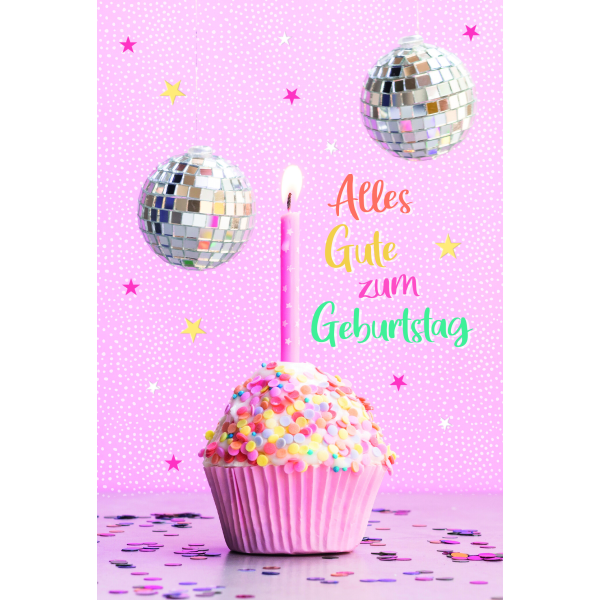 Geburtstag Alles Gute Diskokugel Törtchen Glückwunschkarte mit Umschlag