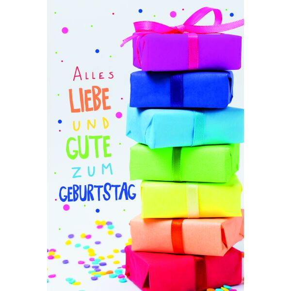 Geburtstag Alles Liebe Geschenkestapel Glückwunschkarte mit Umschlag