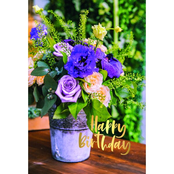 Geburtstag Happy Birthday Blumenvase  Glückwunschkarte mit Umschlag