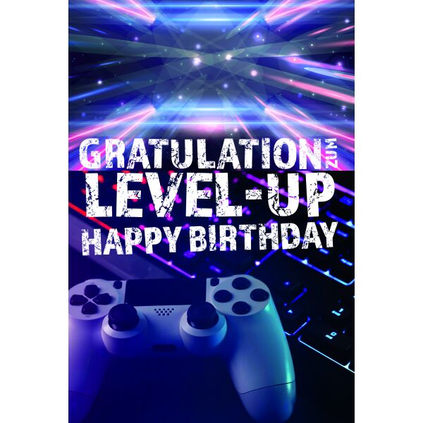 Geburtstag Hobby Gamer Controller Computerspiele Level-up Glückwunschkarte mit Umschlag