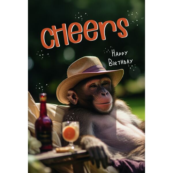 Geburtstag Cheers Happy Birthday Affe Glückwunschkarte mit Umschlag