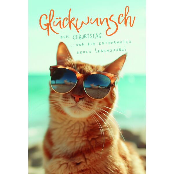 Geburtstag Glückwunsch Katze mit Sonnenbrille Glückwunschkarte mit Umschlag