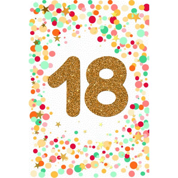 18. Geburtstag Volljährigkeit mit Goldfolie und Glitzer-Applikation Glückwunschkarte mit Umschlag