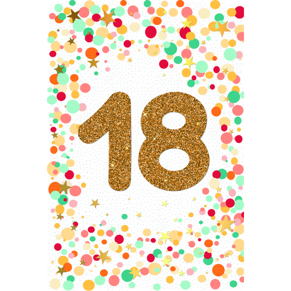 18. Geburtstag Volljährigkeit mit Goldfolie und Glitzer-Applikation Glückwunschkarte mit Umschlag
