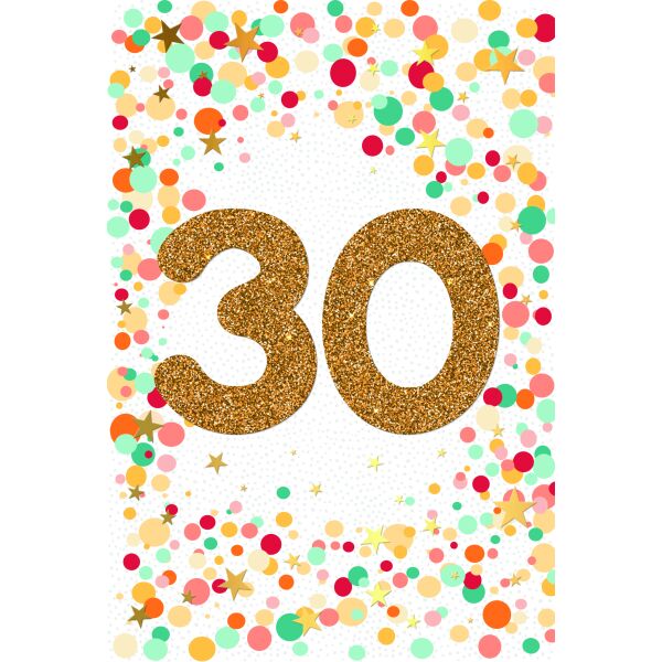30. Geburtstag mit Goldfolie und Glitzer-Applikation Glückwunschkarte mit Umschlag