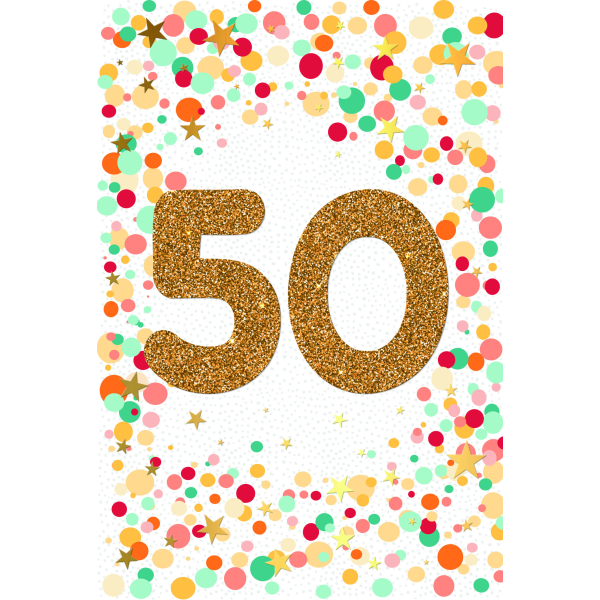 50. Geburtstag mit Goldfolie und Glitzer-Applikation Glückwunschkarte mit Umschlag
