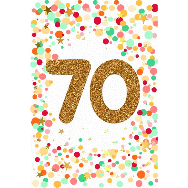 70. Geburtstag mit Goldfolie und Glitzer-Applikation Glückwunschkarte mit Umschlag