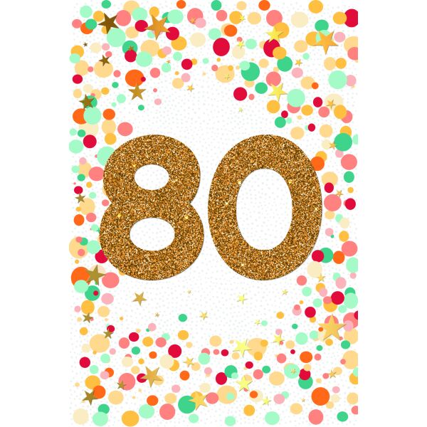 80. Geburtstag mit Goldfolie und Glitzer-Applikation Glückwunschkarte mit Umschlag