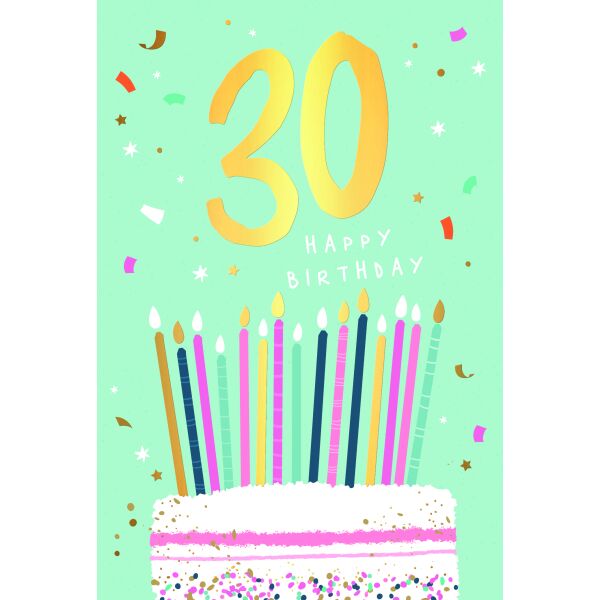 30. Geburtstag Happy Birthday Kerzen Kuchen Goldfolie Glückwunschkarte mit Umschlag