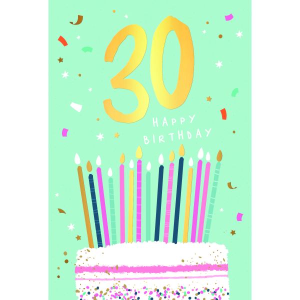 30. Geburtstag Happy Birthday Kerzen Kuchen Goldfolie Glückwunschkarte mit Umschlag