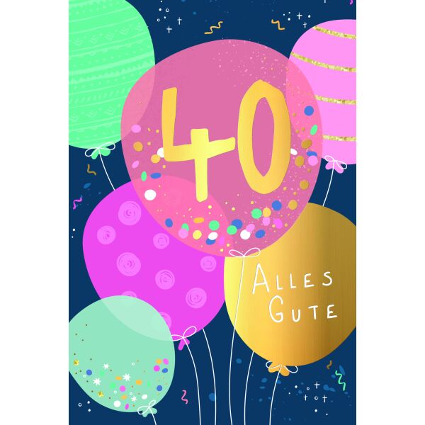 40. Geburtstag Zahl in Luftballons Alles Gute Glückwunschkarte mit Umschlag
