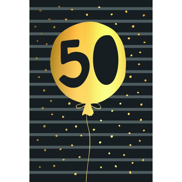 50. Geburtstag schwarz-gold Zahl in Luftballon Goldfolie Glückwunschkarte mit Umschlag