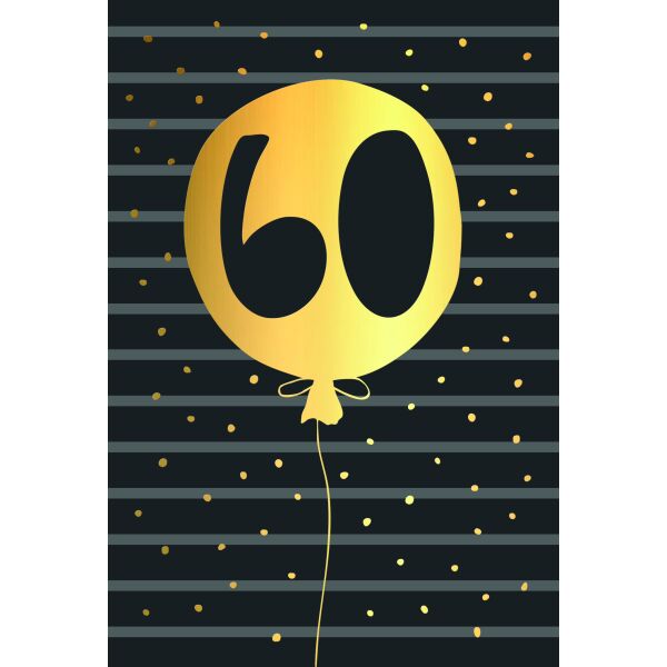 60. Geburtstag schwarz-gold Zahl in Luftballon Goldfolie Glückwunschkarte mit Umschlag