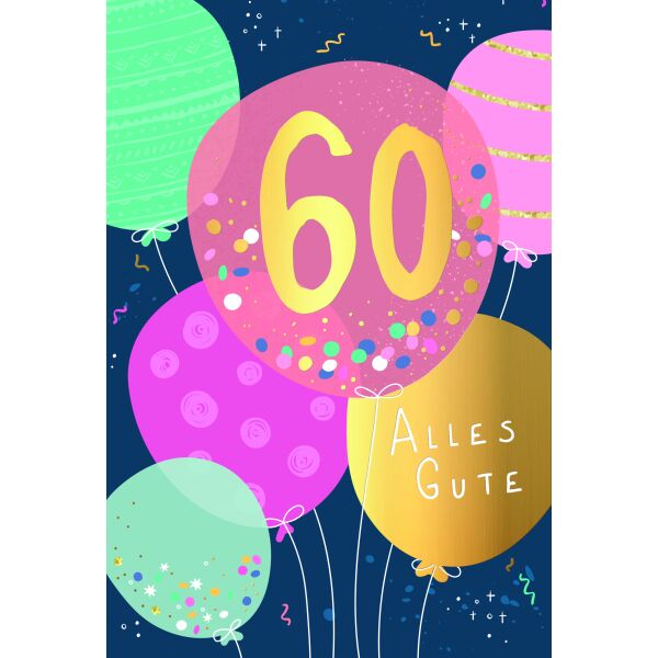 60. Geburtstag Zahl in Luftballons Alles Gute Glückwunschkarte mit Umschlag