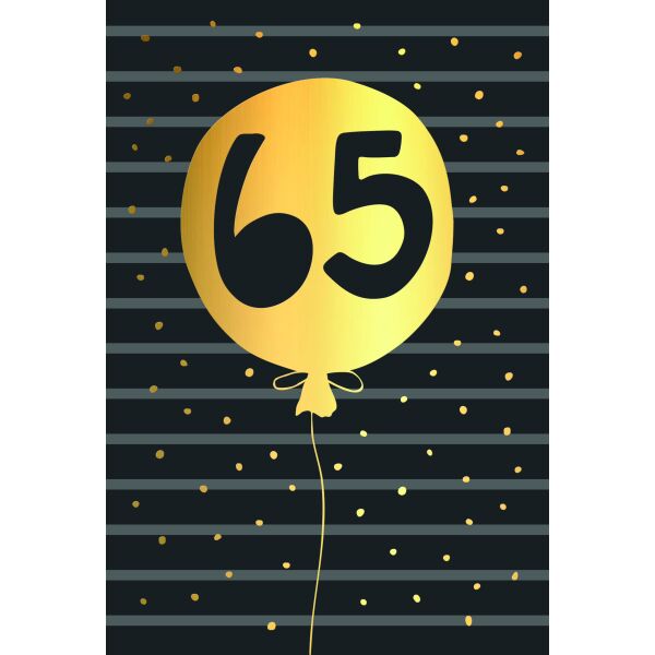 65. Geburtstag schwarz-gold Zahl in Luftballon Goldfolie Glückwunschkarte mit Umschlag