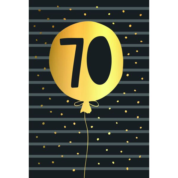 70. Geburtstag schwarz-gold Zahl in Luftballon Goldfolie Glückwunschkarte mit Umschlag