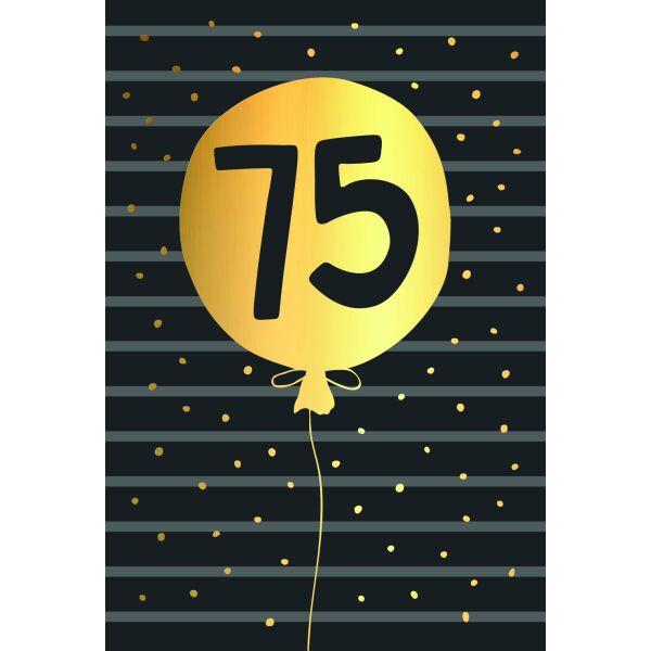 75. Geburtstag schwarz-gold Zahl in Luftballon Goldfolie Glückwunschkarte mit Umschlag