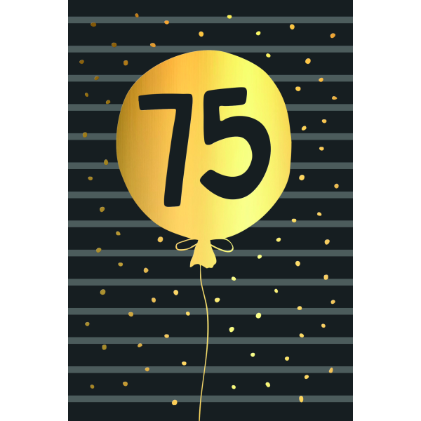 75. Geburtstag schwarz-gold Zahl in Luftballon Goldfolie Glückwunschkarte mit Umschlag