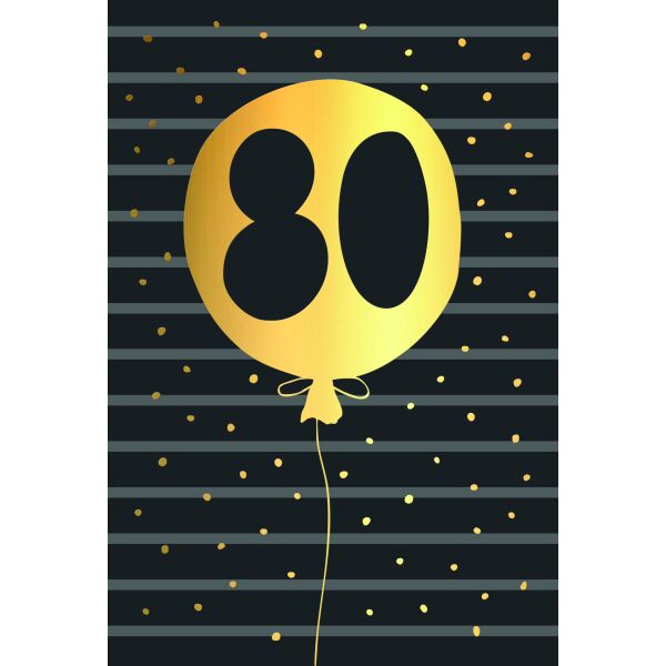 80. Geburtstag schwarz-gold Zahl in Luftballon Goldfolie Glückwunschkarte mit Umschlag
