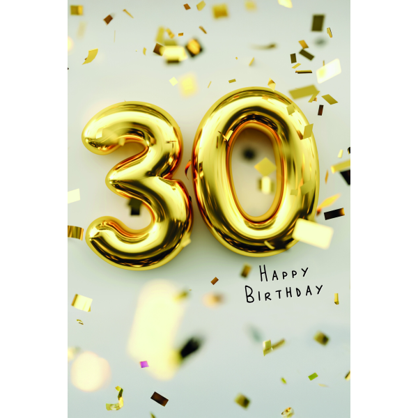 30. Geburtstag Happy Birthday goldene Zahl Glitter Glückwunschkarte mit Umschlag