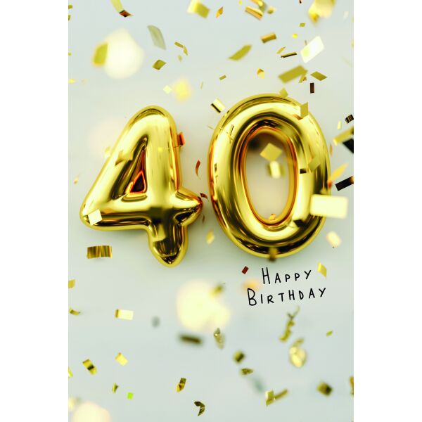40. Geburtstag Happy Birthday goldene Zahl Glitter Glückwunschkarte mit Umschlag
