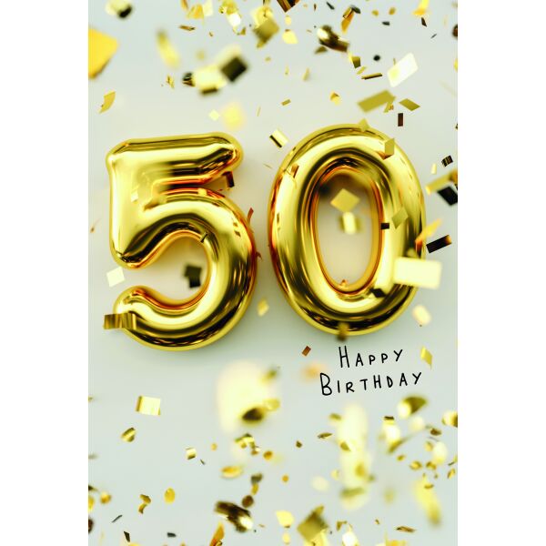 50. Geburtstag Happy Birthday goldene Zahl Glitter Glückwunschkarte mit Umschlag