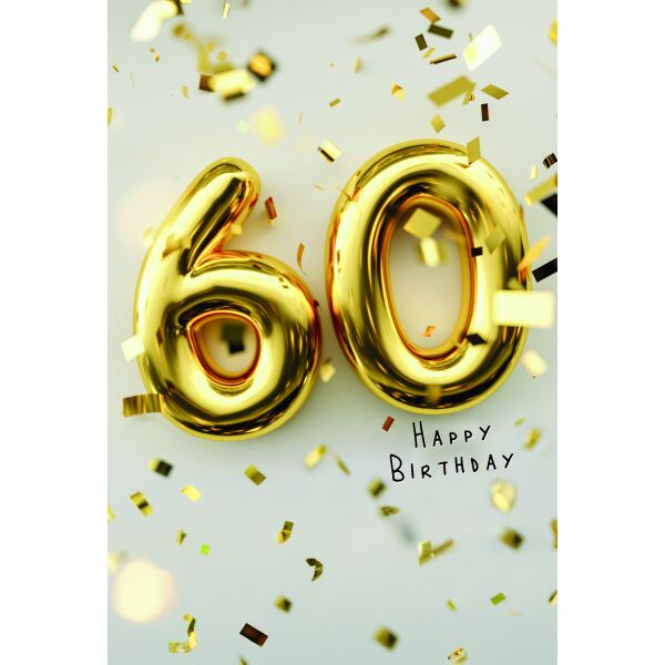 60. Geburtstag Happy Birthday goldene Zahl Glitter Glückwunschkarte mit Umschlag