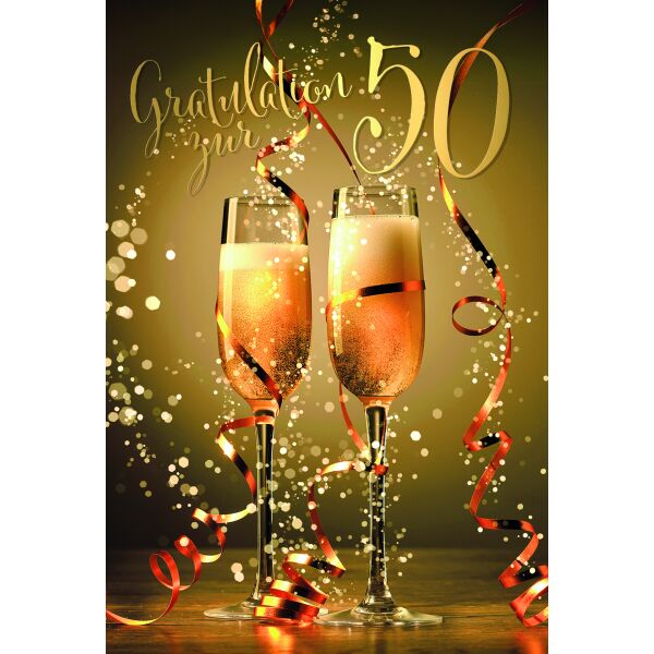 50. Geburtstag Gratulation zur 50 Sekt Luftschlangen Glückwunschkarte mit Umschlag