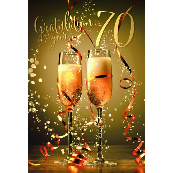 70. Geburtstag Gratulation zur 70 Sekt Luftschlangen Glückwunschkarte mit Umschlag
