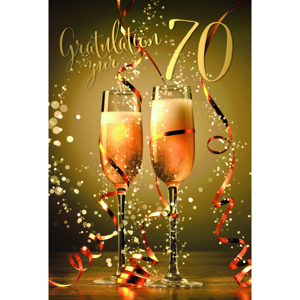 70. Geburtstag Gratulation zur 70 Sekt Luftschlangen Glückwunschkarte mit Umschlag