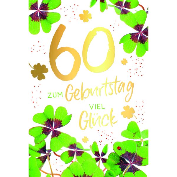 60. Geburtstag Viel Glück Glücksklee Glückwunschkarte mit Umschlag