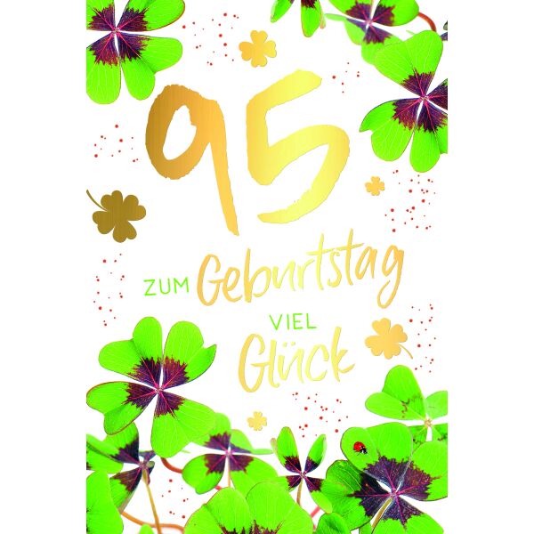 95. Geburtstag Viel Glück Glücksklee Glückwunschkarte mit Umschlag