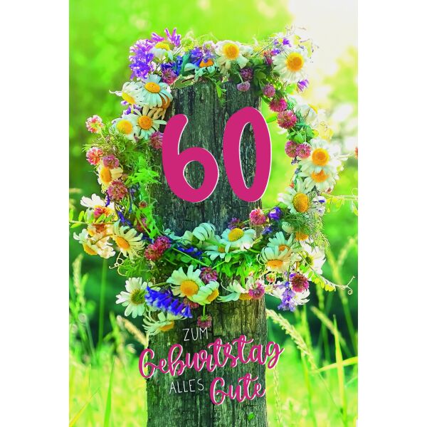 60. Geburtstag Sommer auf dem Land Alles Gute Blumenkranz Glückwunschkarte mit Umschlag