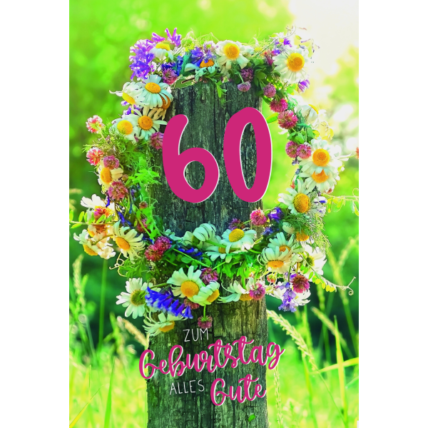60. Geburtstag Sommer auf dem Land Alles Gute Blumenkranz Glückwunschkarte mit Umschlag
