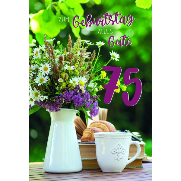 75. Geburtstag Sommer auf dem Land Alles Gute Blumen Kaffee Glückwunschkarte mit Umschlag